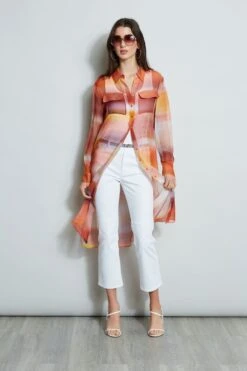 Elie Tahari Ombre Silk Chiffon Maxi Shirt -ELIE TAHARI Sales E303D202 WHITE E502E603 GINGER CU59150U WHITE 1Hero 904