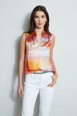 Elie Tahari Silk Satin Ombre Contour Shirt