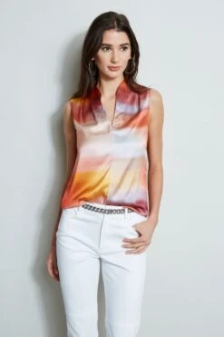 Elie Tahari Silk Satin Ombre Contour Shirt 12 Elie Tahari Silk Satin Ombre Contour Shirt -ELIE TAHARI Sales E303D202 WHITE E504K513 GINGER 2front 325