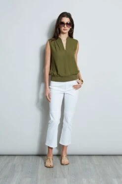 Elie Tahari Silk Contour Rib Shirt -ELIE TAHARI Sales E303D202 WHITE E510N503 THYME 1Hero 941