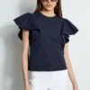Tiered Flutter Sleeve Cotton Shirt -ELIE TAHARI Sales E303D202 WHITE ETR31254 NAVY 2front 275