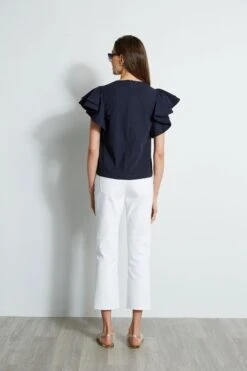 Tiered Flutter Sleeve Cotton Shirt -ELIE TAHARI Sales E303D202 WHITE ETR31254 NAVY 3back 281