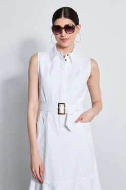Elie Tahari Denim Fit & Flare Dress -ELIE TAHARI Sales E303D603 WHITE 2front 5135