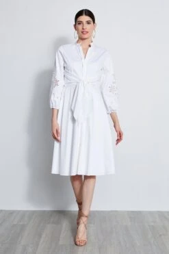 Elie Tahari Embroidered Cotton Tie Dress