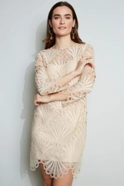 Elie Tahari Scallop Lace Dress 16 Elie Tahari Scallop Lace Dress -ELIE TAHARI Sales E3051602 PECHE 2FRONT 015