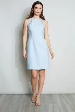Elie Tahari Linen Lace Detail Dress -ELIE TAHARI Sales E305K602 WAVE MELANGE 1HERO 010