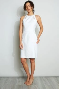 Elie Tahari Linen Lace Detail Dress