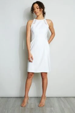 Elie Tahari Linen Lace Detail Dress -ELIE TAHARI Sales E305K602 WHITE 1HERO 015