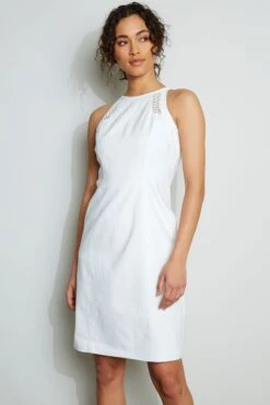 Elie Tahari Linen Lace Detail Dress -ELIE TAHARI Sales E305K602 WHITE 2FRONT 044