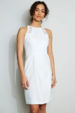 Elie Tahari Linen Lace Detail Dress -ELIE TAHARI Sales E305K602 WHITE 2FRONT 047