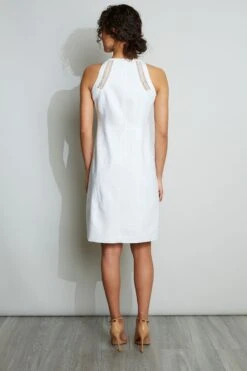 Elie Tahari Linen Lace Detail Dress -ELIE TAHARI Sales E305K602 WHITE 3BACK 073