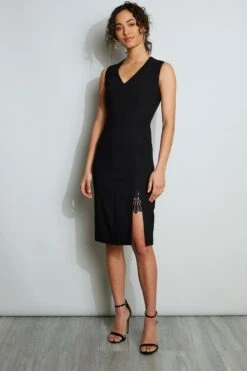 Elie Tahari Lace Slit Dress -ELIE TAHARI Sales E3087602 BLACK 1HERO 001