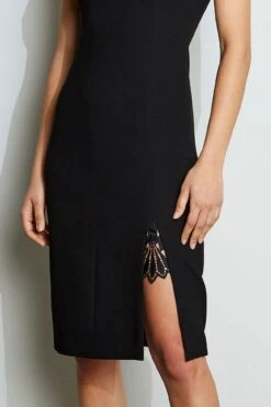 Elie Tahari Lace Slit Dress -ELIE TAHARI Sales E3087602 BLACK 2FRONT