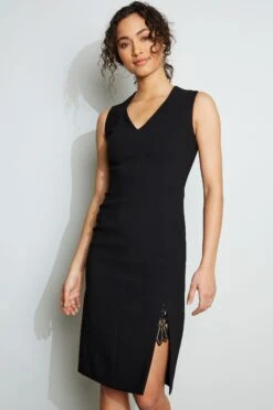 Elie Tahari Lace Slit Dress -ELIE TAHARI Sales E3087602 BLACK 2FRONT 048