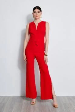 Elie Tahari Belted Slit Jumpsuit