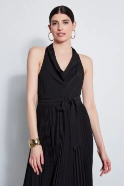 Elie Tahari Pleated Cowl Midi Dress -ELIE TAHARI Sales E3098603 BLACK 2FRONT 5199