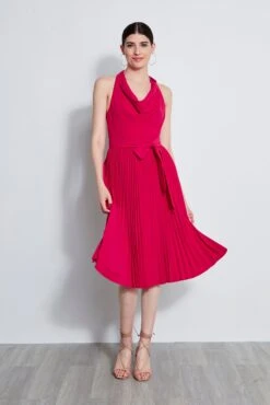 Elie Tahari Pleated Cowl Midi Dress