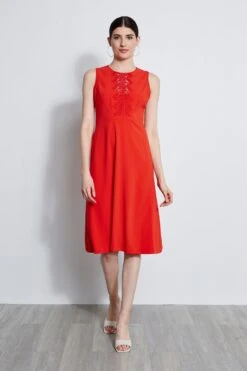 Elie Tahari Lace Applique Midi Dress