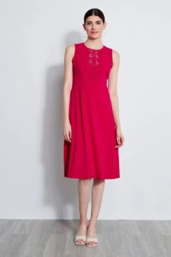 Elie Tahari Lace Applique Midi Dress