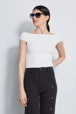 Elie Tahari Off Shoulder Rib Sweater