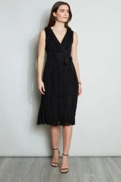 Elie Tahari Silk Ruffle Midi Dress -ELIE TAHARI Sales E30M0602 BLACK 1HERO 003