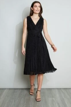 Elie Tahari Silk Ruffle Midi Dress -ELIE TAHARI Sales E30M0602 BLACK 1HERO 035