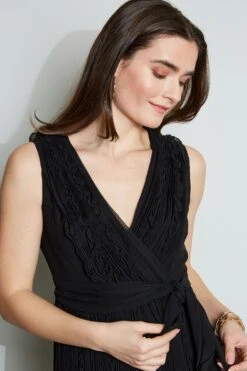 Elie Tahari Silk Ruffle Midi Dress -ELIE TAHARI Sales E30M0602 BLACK 2FRONT 058