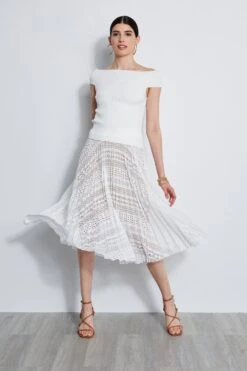 Elie Tahari Pleated Lace Skirt