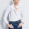 Elie Tahari Poplin Ruffle Shirt -ELIE TAHARI Sales E315J202 E9017512 WHITE 1HERO 1117