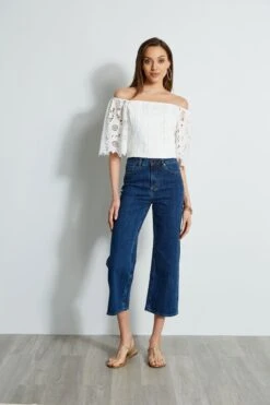 Elie Tahari Cut Out Lace Corset Shirt -ELIE TAHARI Sales E315J202 INDIGO E401A503 MARBLE 1Hero 526