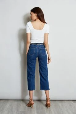 Elie Tahari Short Sleeve Contour Sweater -ELIE TAHARI Sales E315J202 INDIGO E45X3503 FOAM 3back 239