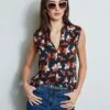 Elie Tahari Rosemallo Floral Contour Shirt -ELIE TAHARI Sales E315J202 INDIGO E502M503 MULTI 2front 536