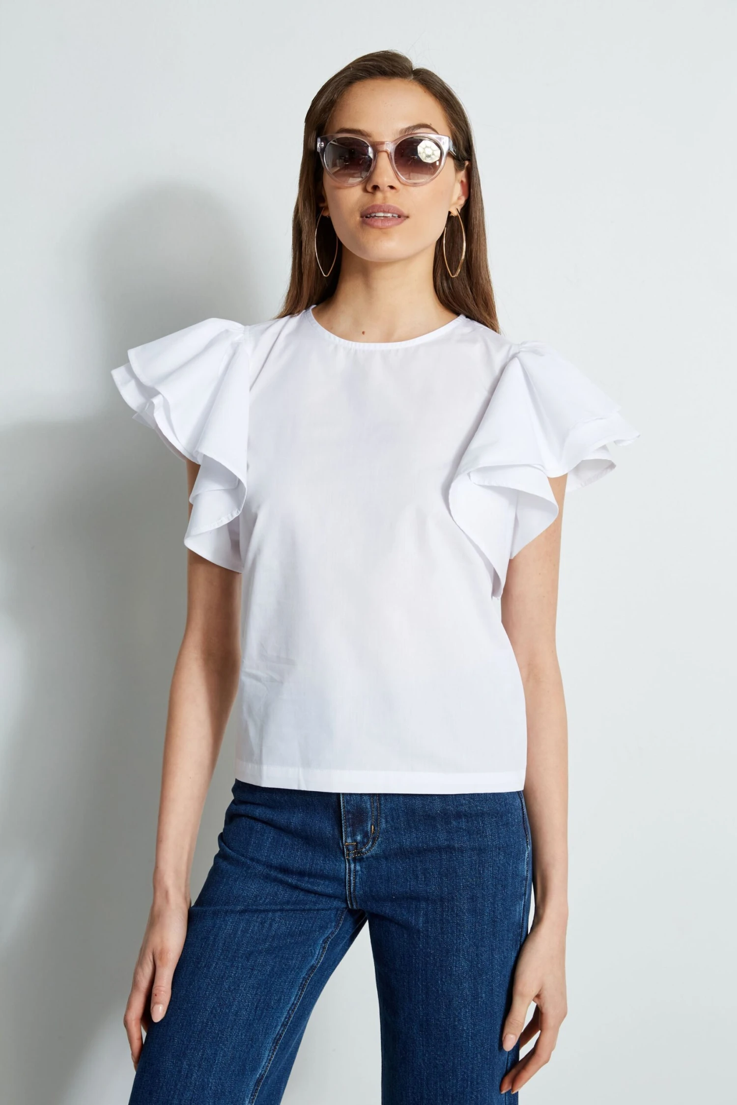 Tiered Flutter Sleeve Cotton Shirt 2 Tiered Flutter Sleeve Cotton Shirt