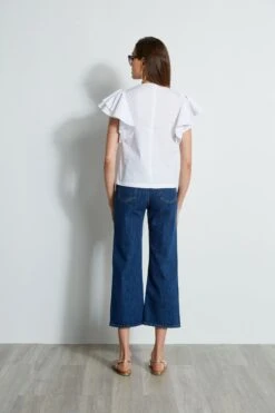 Tiered Flutter Sleeve Cotton Shirt 10 Tiered Flutter Sleeve Cotton Shirt -ELIE TAHARI Sales E315J202 INDIGO ETR31254 WHITESTAR 1Hero 508