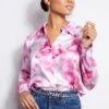Elie Tahari Silk Satin Watercolor Floral Shirt -ELIE TAHARI Sales E315J202 Indigo E201U503 Multi 2FRONT 096
