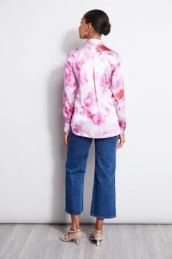 Elie Tahari Silk Satin Watercolor Floral Shirt -ELIE TAHARI Sales E315J202 Indigo E201U503 Multi 3BACK 117