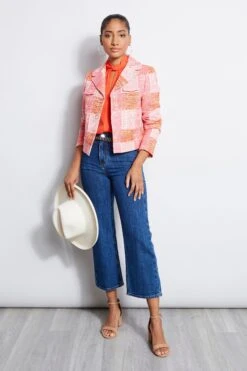 Elie Tahari Cropped Plaid Jacket -ELIE TAHARI Sales E315J202 Indigo E202R103 Multi E210N503 Tomato 4STYLING 042