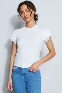 Elie Tahari Lace Trim Knit -ELIE TAHARI Sales E356X502 FRESH PEARL 2FRONT 031