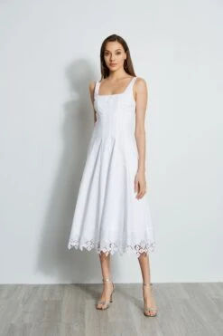 Elie Tahari Cotton Poplin Square Neck Dress