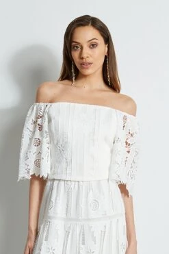 Elie Tahari Cut Out Lace Corset Shirt