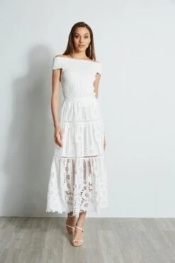 Elie Tahari Lace Cut Out Maxi Skirt -ELIE TAHARI Sales E401A303 MARBLE E45X7503 WHITE 1HERO 248