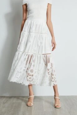 Elie Tahari Lace Cut Out Maxi Skirt -ELIE TAHARI Sales E401A303 MARBLE E45X7503 WHITE 2front 664