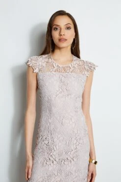 Elie Tahari Vine Lace Midi Dress 11 Elie Tahari Vine Lace Midi Dress -ELIE TAHARI Sales E401C603 ALMOND 2front 2129