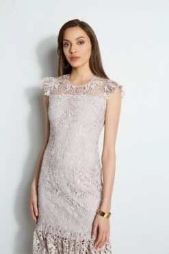 Elie Tahari Vine Lace Midi Dress 12 Elie Tahari Vine Lace Midi Dress -ELIE TAHARI Sales E401C603 ALMOND 2front 2131