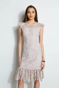 Elie Tahari Vine Lace Midi Dress 10 Elie Tahari Vine Lace Midi Dress -ELIE TAHARI Sales E401C603 ALMOND 2front 2135
