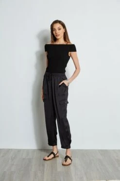 Elie Tahari Satin Cargo Pocket Pant -ELIE TAHARI Sales E4027203 BLACK E45X7503 BLACK 1Hero 1003