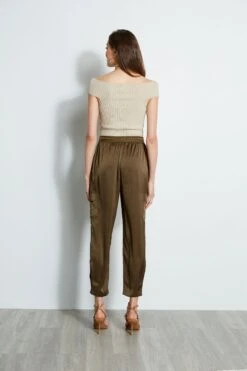 Elie Tahari Satin Cargo Pocket Pant -ELIE TAHARI Sales E4027203 SAVOY E45X7503 SAND 3back 1222