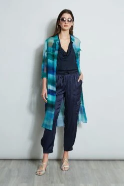 Elie Tahari Ombre Silk Chiffon Maxi Shirt -ELIE TAHARI Sales E4027203 STARGAZER E502E603 GREEN E410N513 STARGAZER 1Hero 727