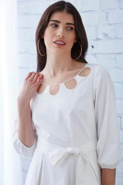 Elie Tahari Keyhole Cotton Midi Dress 8 Elie Tahari Keyhole Cotton Midi Dress -ELIE TAHARI Sales E4044612 KEYHOLE COTTON DRESS WHITE 912