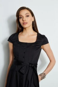 Elie Tahari Poplin Corset Dress -ELIE TAHARI Sales E4044613 BLACK 2front 2407